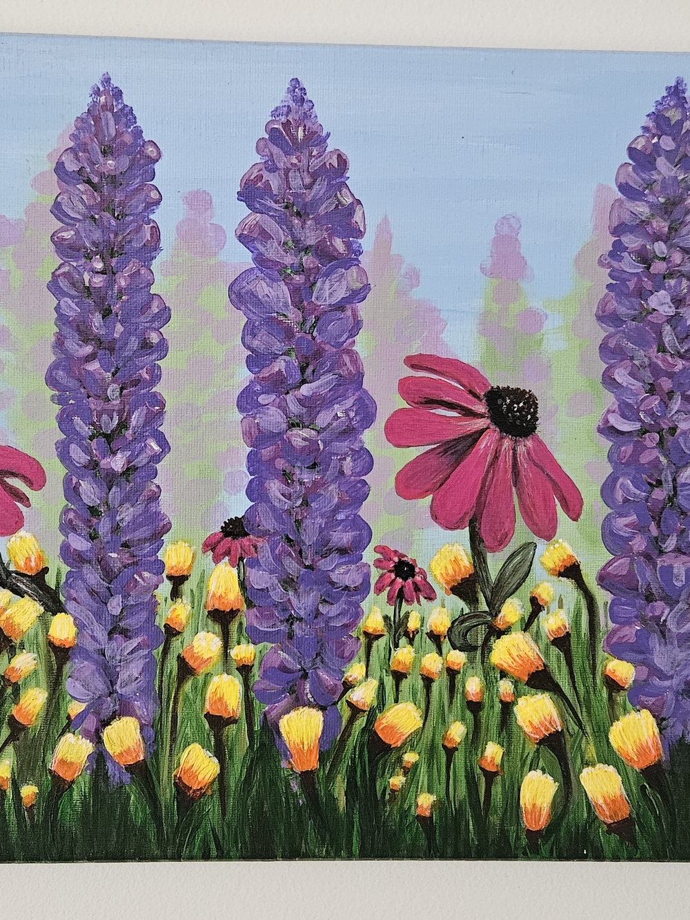 PAIGE 10x10 Purple Lupine and Pink Coneflower Floral Canvas